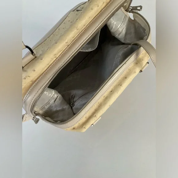 Longchamp Natural Tan Ostrich Leather Legend Bag Purse Satchel - Picture 11 of 15